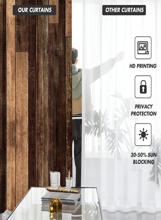 Kikiry Brown Western Kitchen Curtains Mini 27.5''W x 39''L Farmhouse Antique Barn Door Rustic Country Wooden Men Board Short Small Cafe Room Rod Pocket Window Drapes Treatment Tiers Fabric 1 Pair - Image 3